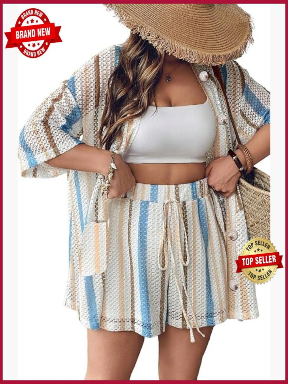 Women's 2 Piece Striped Short Set with Pockets Loungewear